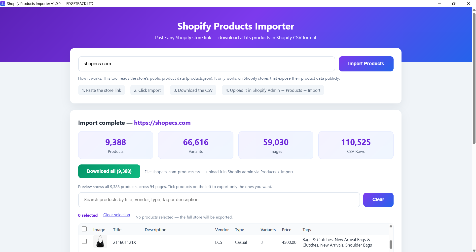 Shopify Products Importer